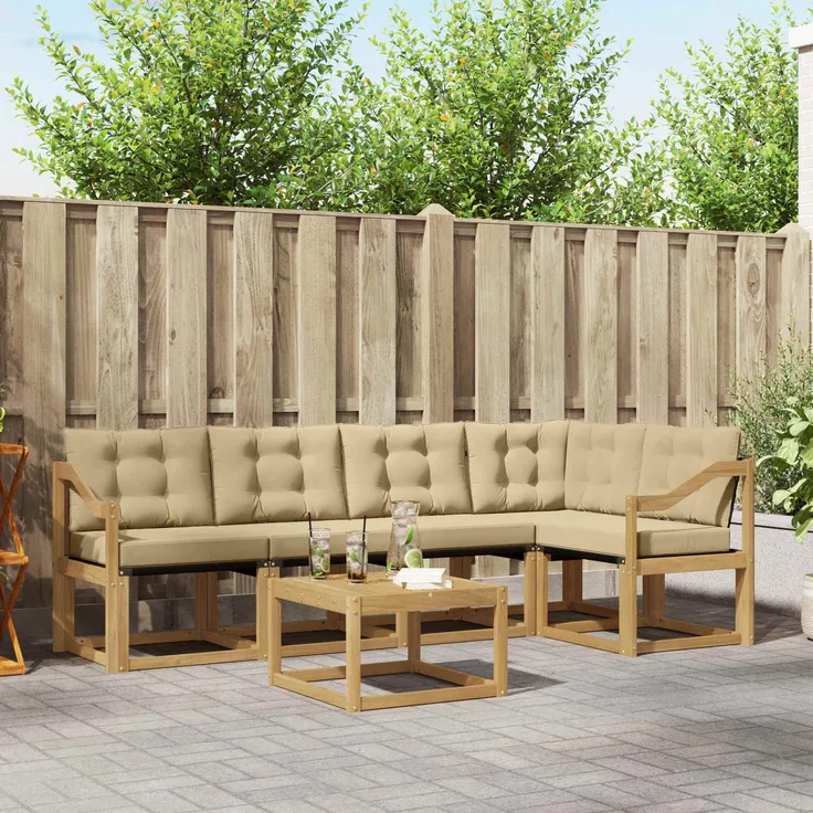 vidaXL Outdoor-Sofagarnitur 6 stk. 5-Sitzer Weiß und Beige 3389511