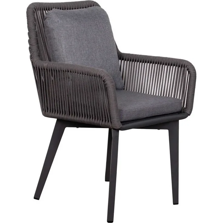 MR. DEKO Loungesessel Marbella Rope mit Kissen uni grey