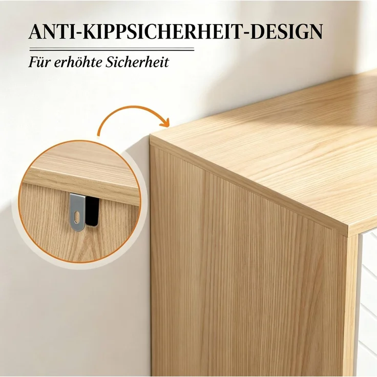 DESVIAE Sideboard Weiß aus Spanplatte – 120x77,4x35 cm – Schublade, verstellbare Einlegeböden – Bild 4