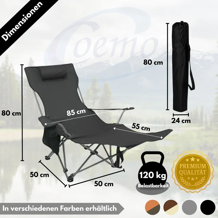 Coemo Tragbarer Liegestuhl, Campingliege mit Getränkehalter Schwarz – Bild 5