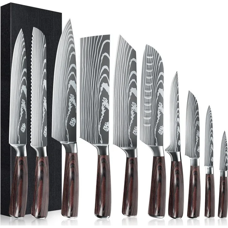 Fine Life Pro Messer-Set Küchenmesser Komibpaket mit Geschenkbox (Set, 8-tlg), Asiatisches Edelstahl Messerset