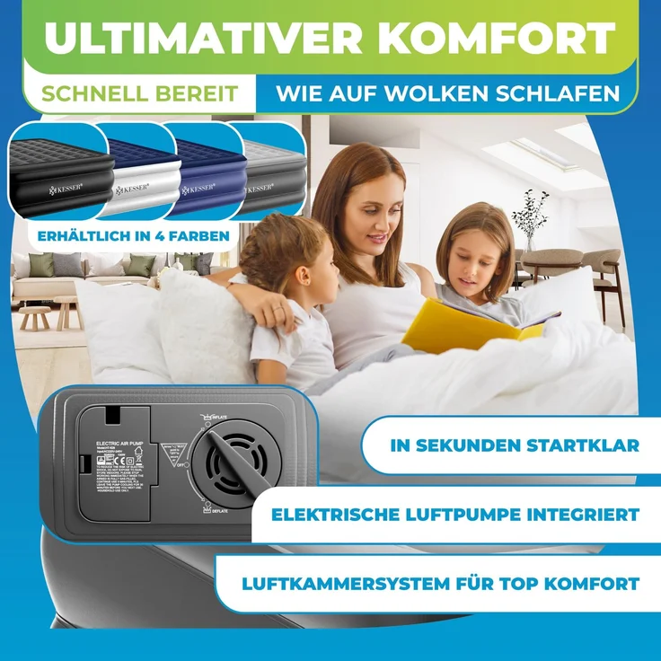 KESSER® Aufblasbare Matratze Luftbett mit eingebauter elektrischer Pumpe integrierte erhöhte aufblasbare Matratze für Übernachtungsgäste mit Aufbewahrungstasche Doppel, Grau / Anthrazit – Bild 5