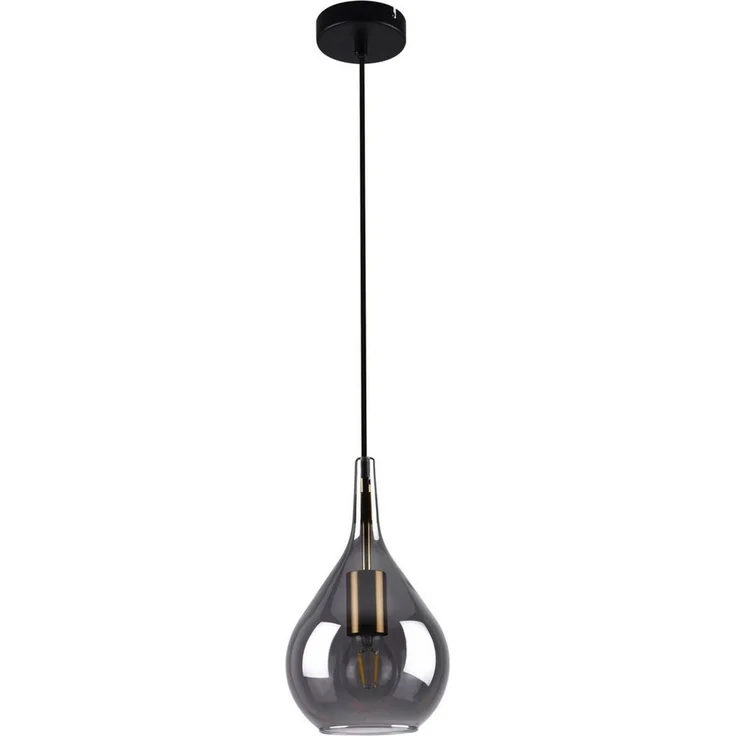näve Pendelleuchte Gota, ohne Leuchtmittel, Rauchglas D: 20cm, exkl. 1x E27, H: 150cm, Baldachin und Kabel schwarz – Bild 2