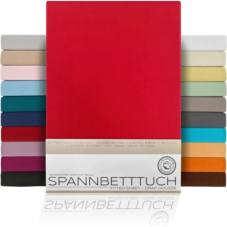 Beautex Spannbettlaken, Gummizug: rundum, (1 Stück), gekämmte Baumwolle Premium Jersey, 160g/m², Rot, Topper - 90 x 200 x 15 cm