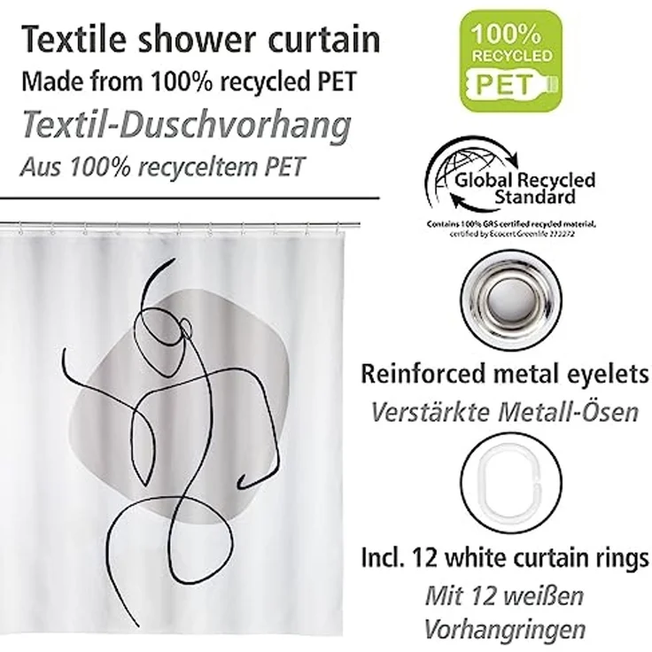 WENKO LADYLINE Duschvorhang 180x200 cm, Weiß/Grau – Bild 2