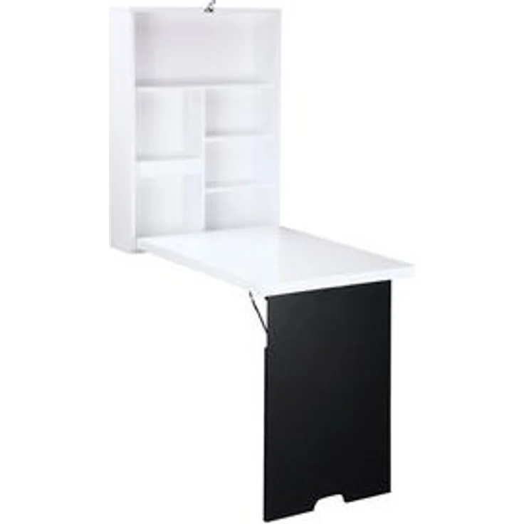 HOMCOM Klapptisch Wandklapptisch mit Tafel, 5 Fächern (Computertisch, 1-St, Klappschreibtisch), Weiß+Schwarz 60 x 94,5 x 147 cm – Bild 6