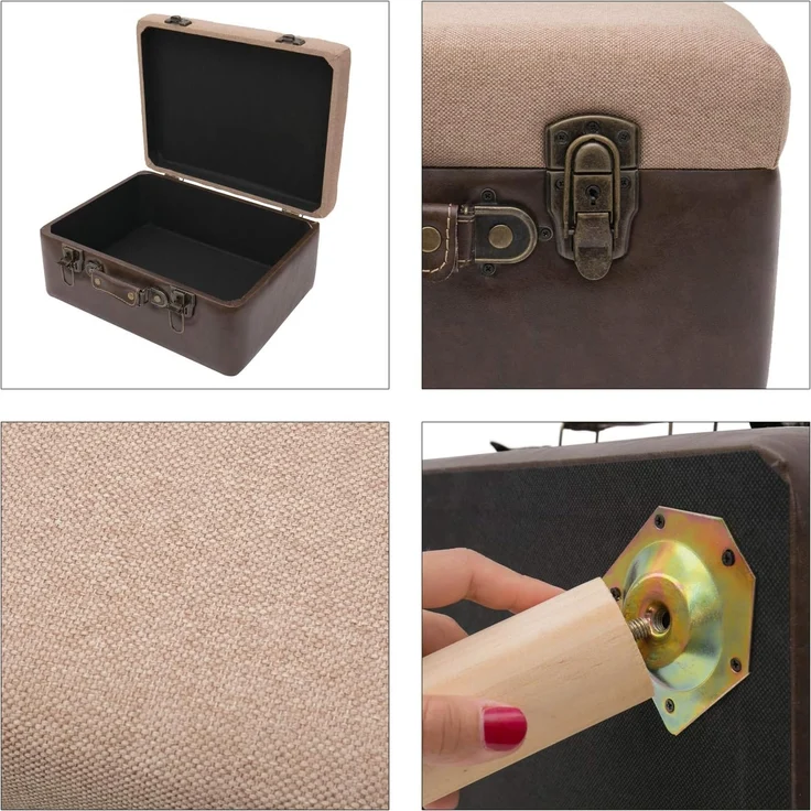 HMF Stauraumhocker handgefertigter Hocker aus Holz, dekoratives Wohnaccessoire, Vintage Sitzhocker mit Stauraum 40 x 32 x 39 cm, Braun, Klassik – Bild 10