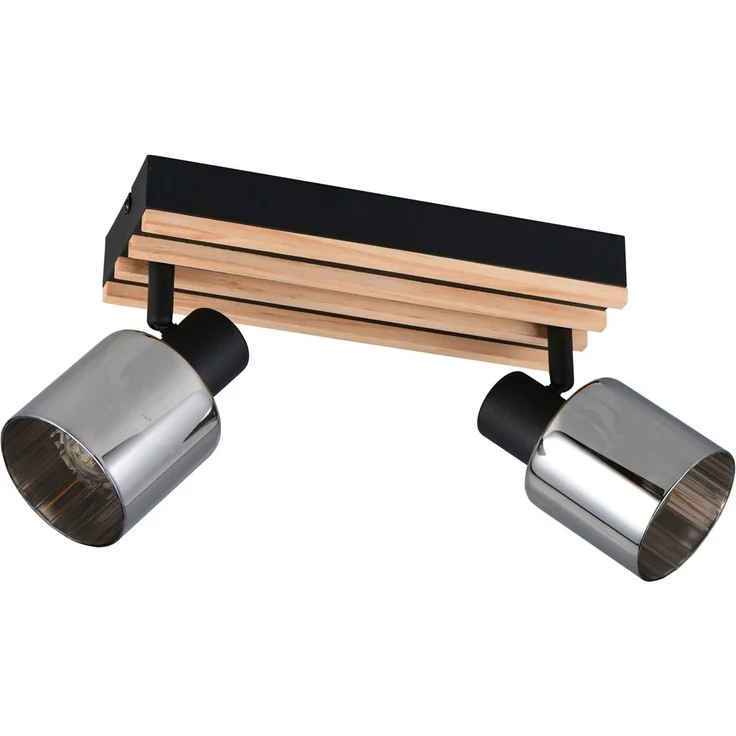 Deckenstrahler TRAVIA 2-flammig, Rauchglas Schwarz & Holzlamellen, Breite 38,5cm – Bild 2