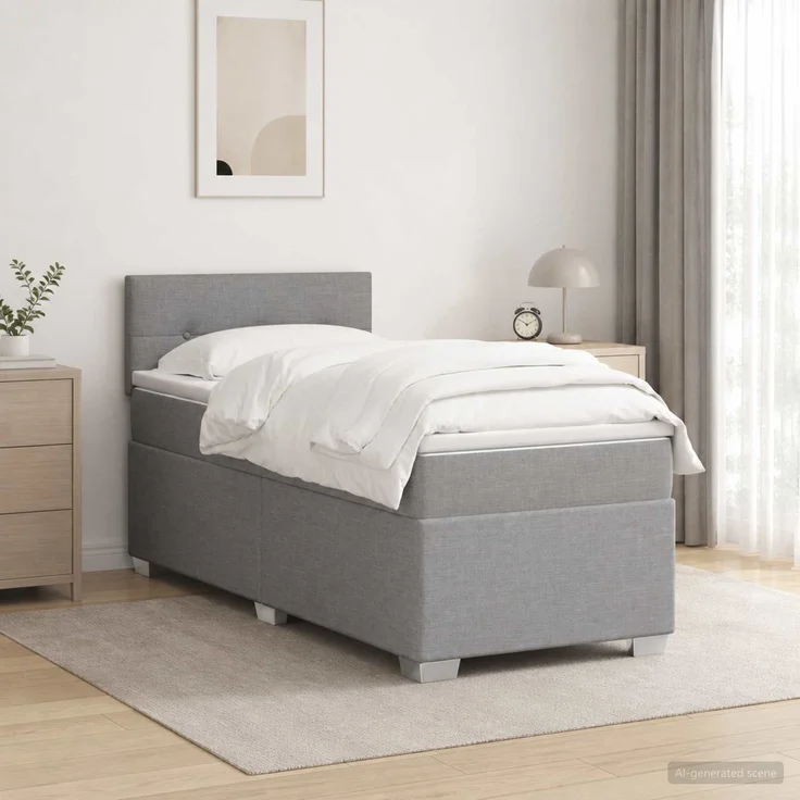 vidaXL Boxspringbett mit Matratze Hellgrau 90 x 190 cm Stoff 3450369 – Bild 1