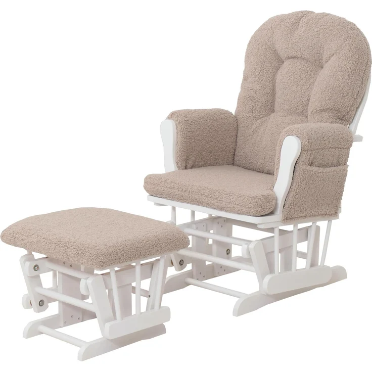 Relaxsessel HWC-C76, Schaukelstuhl Sessel Schwingstuhl + Hocker Stoff Bouclé 480g/m² Öko-Tex ~ braun Gestell weiß – Bild 9