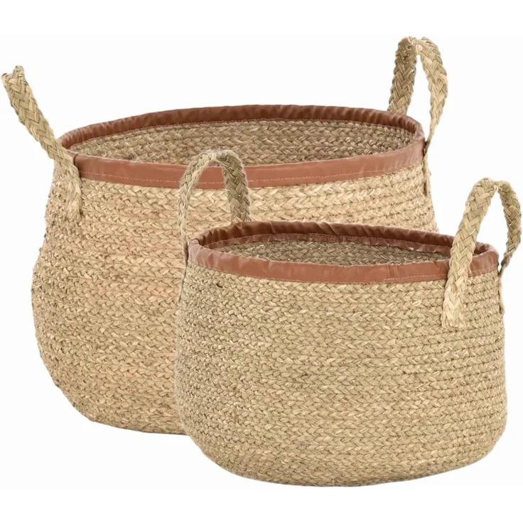 Krines Home Flechtkorb Set/2 Natur Seegras Deko Korb Aufbewahrung (Natur, Set/2 Rund) (2 St, 2x Körbe), Dekokörbe Flechtkorb mit Griffen – Bild 5