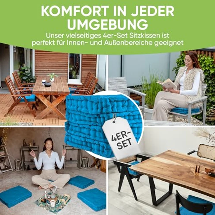 Gräfenstayn Sitzkissen 4er Set 40x40 cm mit 8 cm Polsterung aus 100 % Baumwolle -, robustes Sitzkissen für Indoor & Outdoor, bequemes Bodenkissen – Bild 5