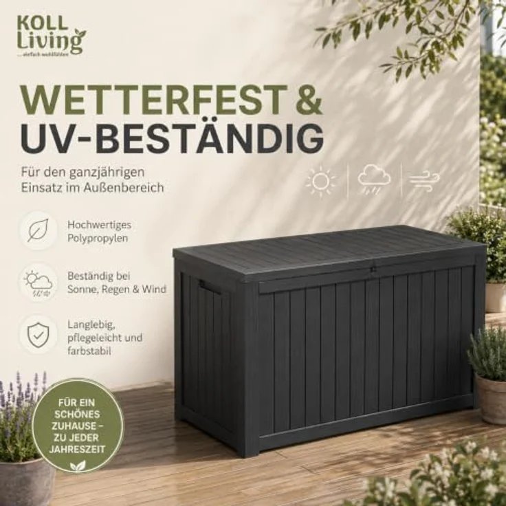 Koll Living Gartenbox 'Cedar', 680 Liter, Schwarz, abschließbar, wasserdicht, UV- & witterungsbeständig, Holzoptik – Bild 2