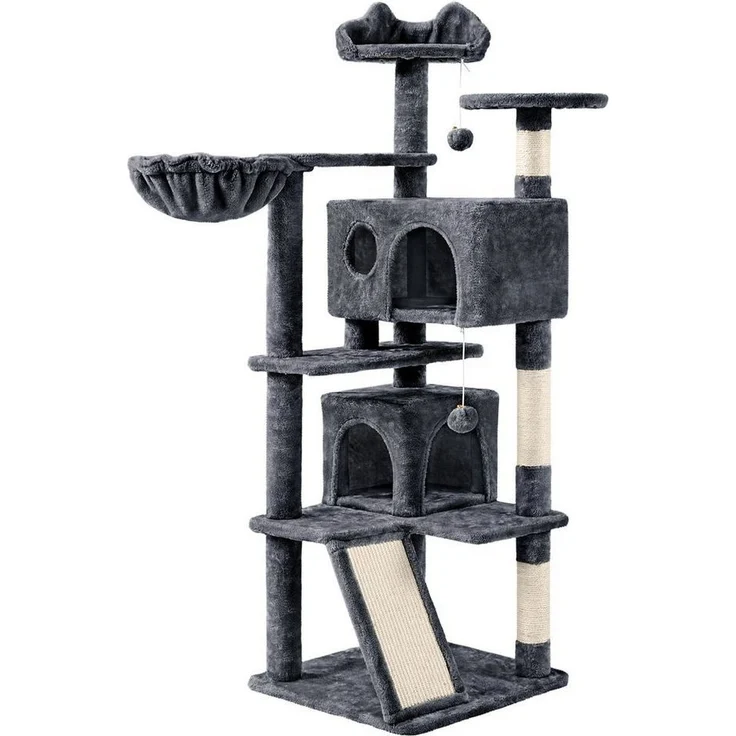 Yaheetech Kratzbaum 146 cm (H), Plüsch Kletterbaum Katzenbaum, mit 3 Aussichtsplattformen, für kleine und mittelgroße Katzen – Bild 5