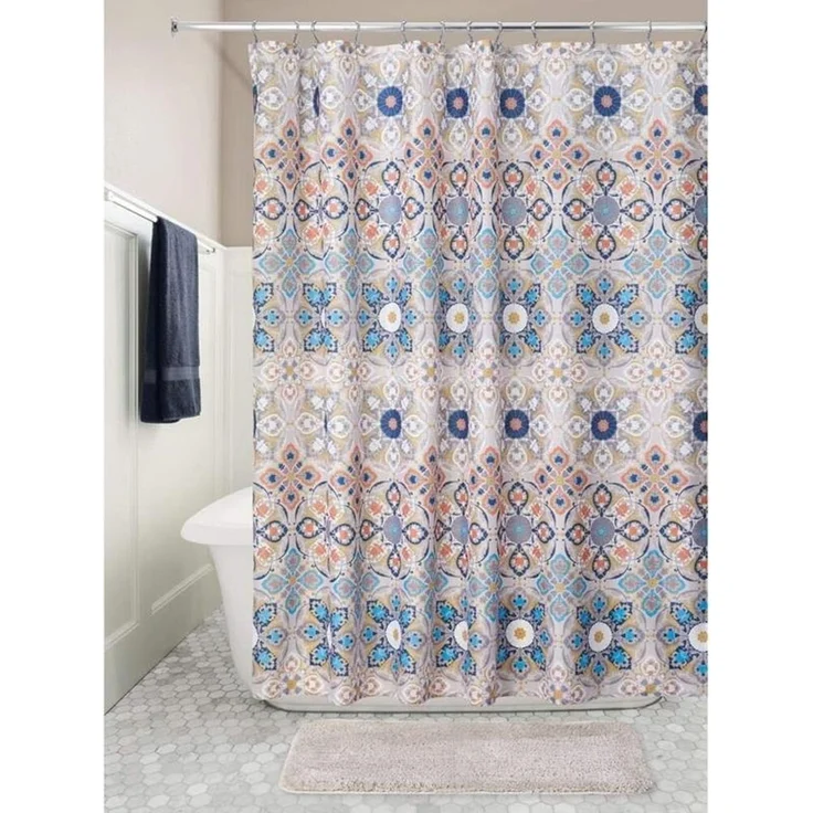 mDesign Duschvorhang Medallion Muster Braun Badewannenvorhang Textil 183x183cm – Bild 3