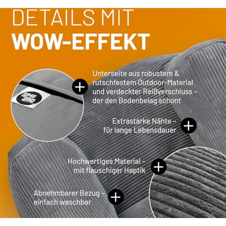 Lumaland Modulares Basic Set - Cord-Reihe | Indoor Sitzsäcke mit Softer Struktur, ideal Sofa Modulen & zum Pouf | Bean Bag mit Füllung - für Wohnzimmer & Co. – Bild 4