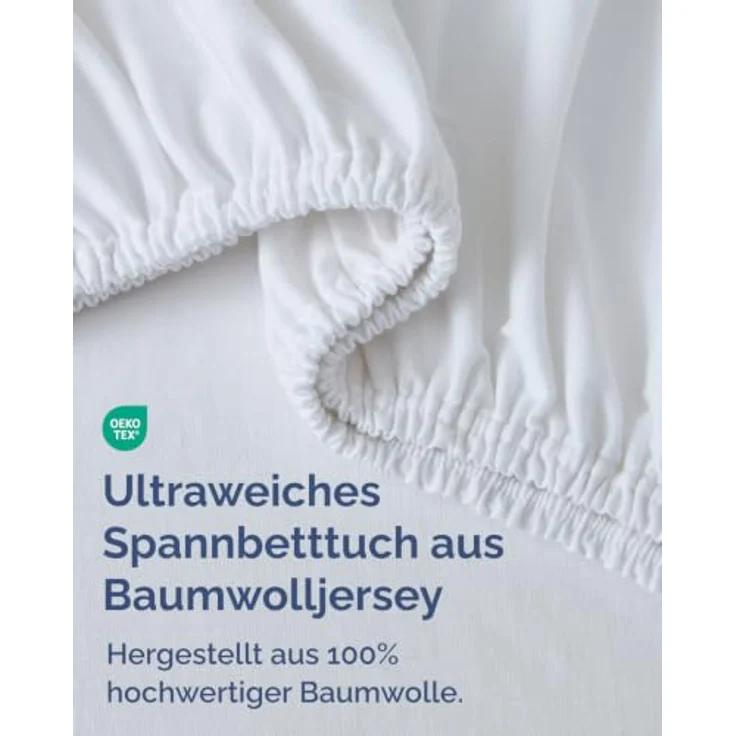 Spannbettlaken Jersey 180x200 - Baumwolle Boxspringbett 40cm tief - Weiß | Spannbetttuch, Rundumgummi, Dehnbar, Weich, Atmungsaktiv, Knitterfrei, Pflegeleicht, Baumwoll-Jersey, Bis 40cm, OEKO-TEX – Bild 2
