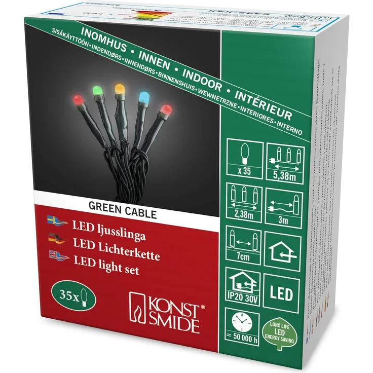 Konstsmide Micro LED Lichterkette gefrostet Innen 35 bunte Dioden 5,3 m