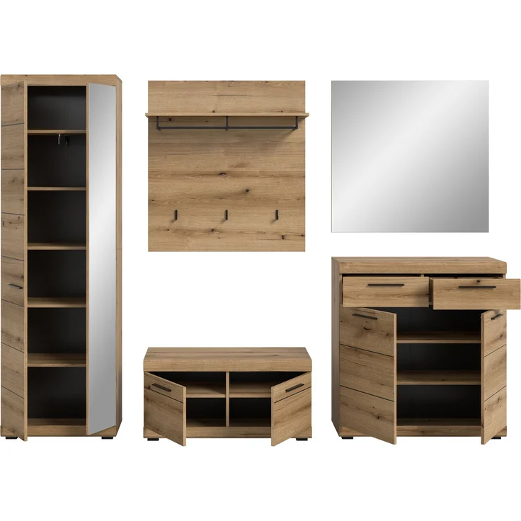 Garderobenkombination (B/H/T: 272x197x40 cm) in Evoke Oak Nachbildung – Bild 3
