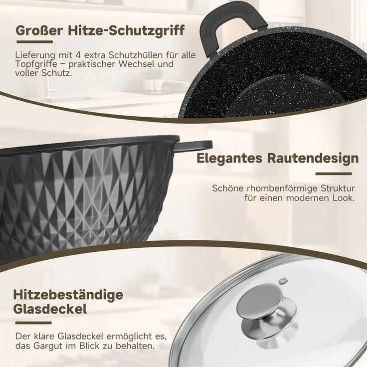 HOMELUX Topf-Set 8-tlg Kochtopf Set Induktions 20/24/28/32cm Töpfe Set mit Deckel, Aluminium (Kochtöpfe Induktions für Alle Herdarten), Induktion, Antihaft-beschichtung – Bild 2