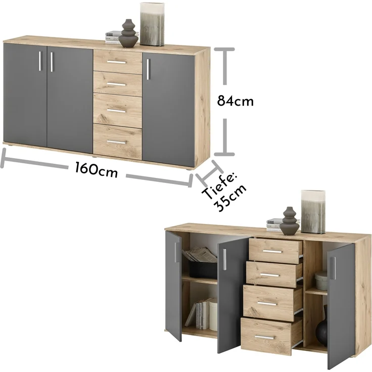 Kommode >BC 1040< in Grau matt - 160x84x35 (BxHxT) – Bild 6