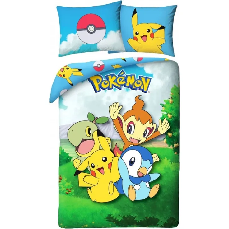 Pokémon Bettwäsche Set aus Baumwolle Bettdeckenbezug 140 × 200 cm mit 70 × 90 cm Kissenbezug