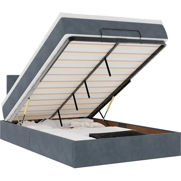 vidaXL Ottomane Bett mit Matratze & LEDs Dunkelgrau 120x190 cm Samt 3312537 – Bild 2