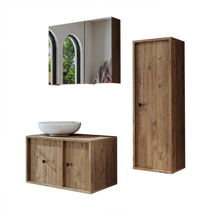Skye Decor '2553' Badmöbel-Set mit Waschbecken & Spiegel (3-teilig), Atlantik-Kiefer, 75 x 58 x 45 cm – Bild 6