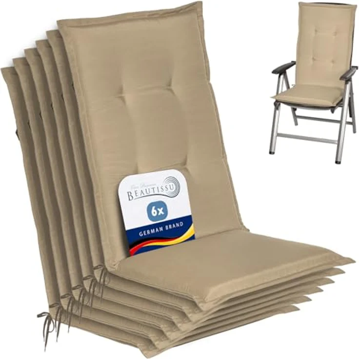 6er Set Beautissu Hochlehner Auflage Loft HL 120 x 50 x 6 cm Natur – Bild 2