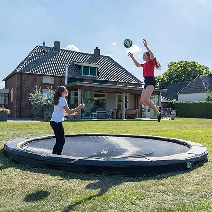 EXIT Silhouette Sports Bodentrampolin Ø 366 cm, mattschwarz, für Outdoor mit 120 kg Max. Belastbarkeit, ohne Sicherheitsnetz, 72 Sprungfedern – Bild 7