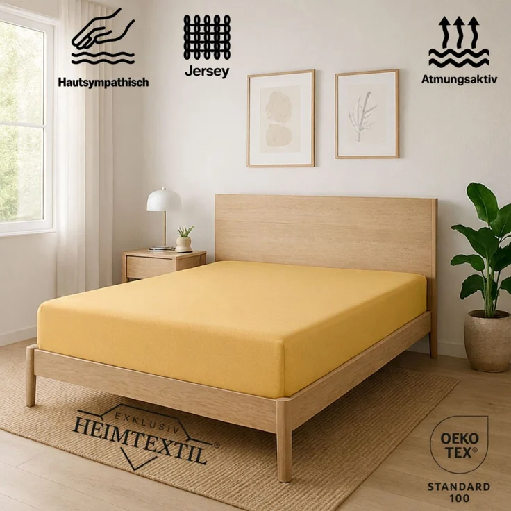 EXKLUSIV HEIMTEXTIL Jersey Spannbettlaken Premium 60 x 120 cm Gelb 100% Baumwolle Öko - Tex Zertifiziert Bed-Sheet Bettlaken Spannbetttuch Topper Leinentuch – Bild 2