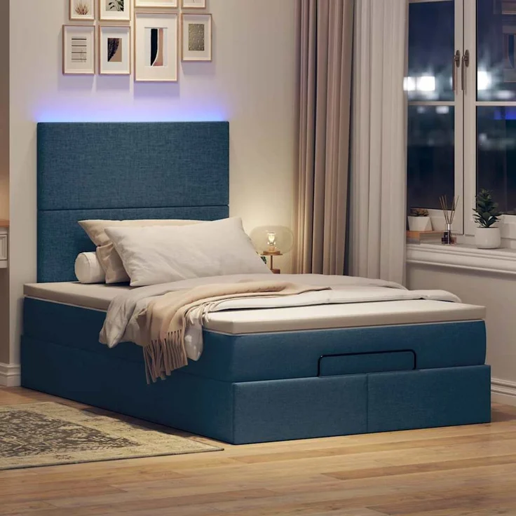 vidaXL Ottoman-Bett mit Matratze & LEDs Blau 120x200 cm Stoff 3313919 – Bild 3