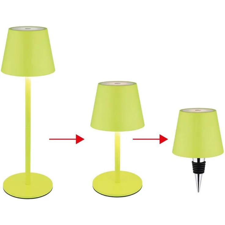 LED Tischleuchte, grün, Akku, CCT, Touchdimmer, Flaschenaufsatz