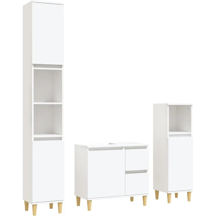 vidaXL 3-tlg. Badmöbel-Set Weiß Holzwerkstoff 3185535