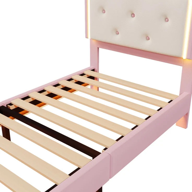Prinzessinnenbett Kinderbett 90x200 rosa mit LED-Ambientebeleuchtung Metallfüße Kunstleder Polsterbett – Bild 9