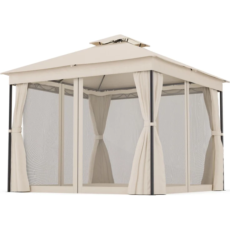 Blumfeldt Mondo Dual Pavillon 3x3 – Doppeldach & Moskitonetze, Wetterfester Metallrahmen, Vorhänge Für Privatsphäre, Gartenpavillon, Leicht Zu Montieren, Dunkelgrau – Bild 8