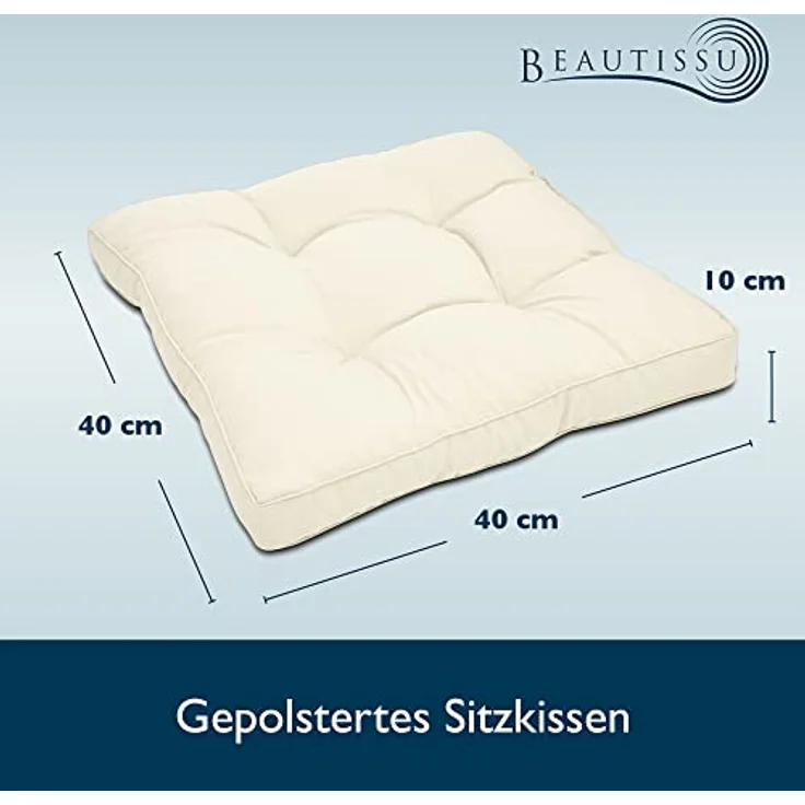 Beautissu Loungekissen Xluna Sitz Natur, 40 x 40 x 10 cm – Bild 4