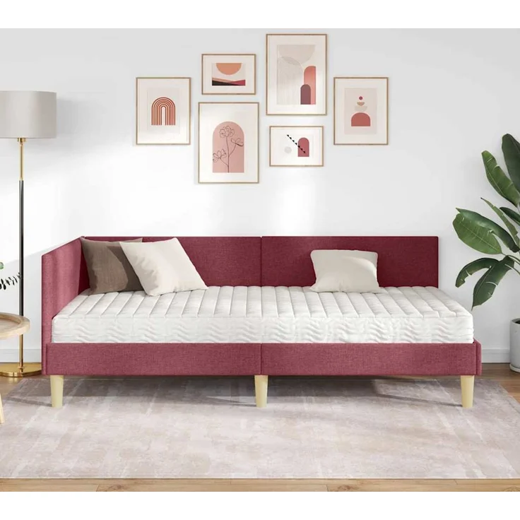 vidaXL Eckbettgestell mit Matratze 2 stk. Weinrot 100 x 200 cm Stoff 3393752 – Bild 3