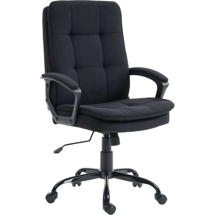 Chefsessel mit doppellagiger Polsterung, Bürostuhl aus Stoff, höhenverstellbar, mit Armlehnen, Schwarz--Schwarz--70x63x112cm--YOUDENOVA
