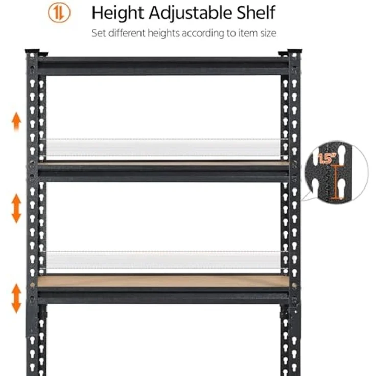 Yaheetech 5-stufiges Lagerregal mit verstellbaren Regalböden, Schwerlastregal Kellerregal Standregal Steckregal je Fach 175kg belastbar, 75 x 30 x 153 cm/schwarz – Bild 5