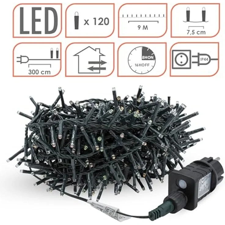 Spetebo LED-Lichterkette Lichterkette mit Timer und 8 Leuchtfunktionen - soft bunt, 120-flammig, mit 8 Leuchtfunktionen und Timer – Bild 3