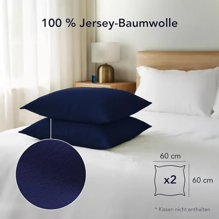 Dreamzie Kissenbezug 60x60 cm (2er Pack)- 100% Jersey Baumwolle 150 g/qm Kissenbezüge -Dunkelblau - Für Kissen 60x60 cm - Kissenhülle - Kissenbezug - Resistent und Hypoallergen – Bild 3
