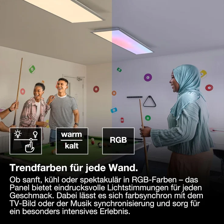 OSRAM SMART + WIFI PLANON MAGIC LED Panelleuchte, weiß, 36W, 3600lm, Weißlichtfunktion, dimmbar, dynamischer Magic-RGB Lichteffekt, lange Lebensdauer, App-steuerbar, einfache Montage, 2700-6500K – Bild 3