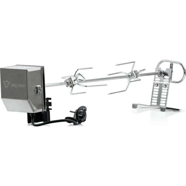 BBQ-Toro Grillspieß Edelstahl Grillspieß Set 70 cm, Motor 220V - 240V, 2 Fleischklammern
