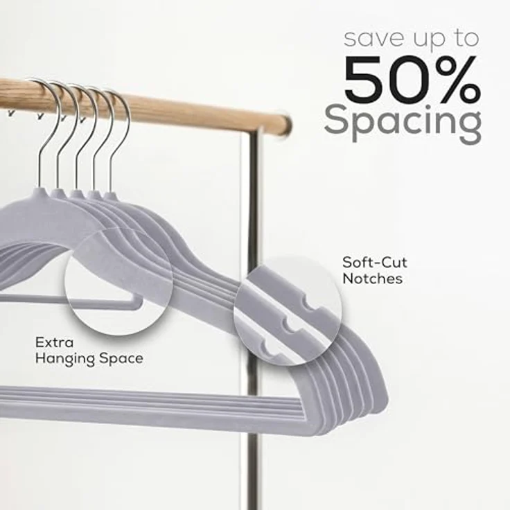Utopia Home - Premium Kleiderbügel aus Samt (Grau, 50er-Pack) – Bild 5