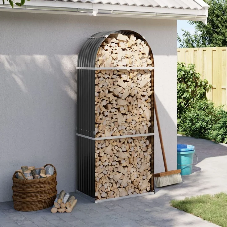 vidaXL Holzkorb Anthrazit 80x45x190 cm Verzinkter Stahl 364560 – Bild 1
