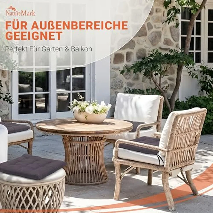 NatureMark 4er Set Stuhlkissen mit Bändern Gr. 40x40 cm Sitzkissen gefüllt, Anthrazit grau – Bild 4