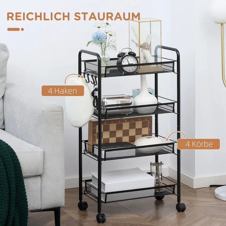 HOMCOM Servierwagen, Stahl, Schwarz, 45L x 26,5B x 84H cm – Bild 4