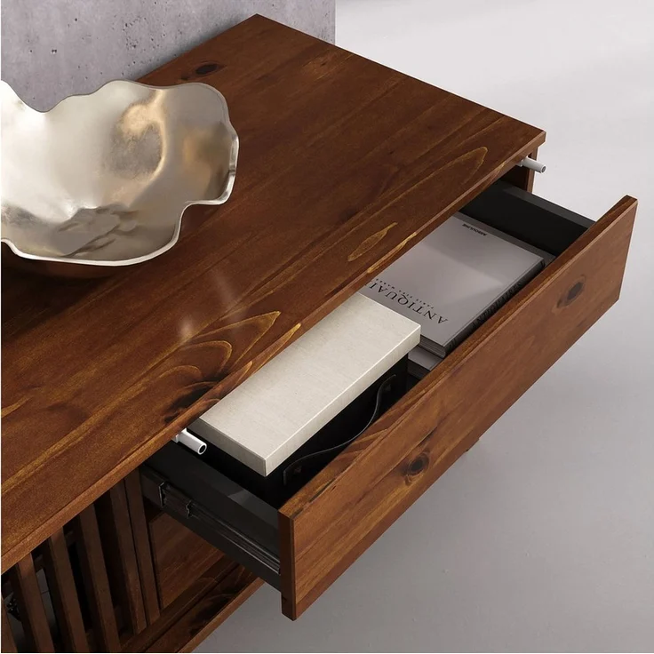 IDIMEX Lowboard ADAMO, Sideboard 180cm aus Massivholz mit Lamellenschiebetüren KastanieFinish – Bild 3