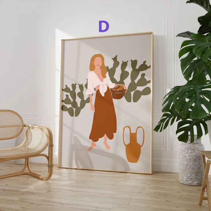 Boho Frauen Poster · Geschenkidee · Terrakotta, Wüstenkunst und Abstrakte Figuren · Dekoprint ohne Rahmen - D / 21 x 30 cm
